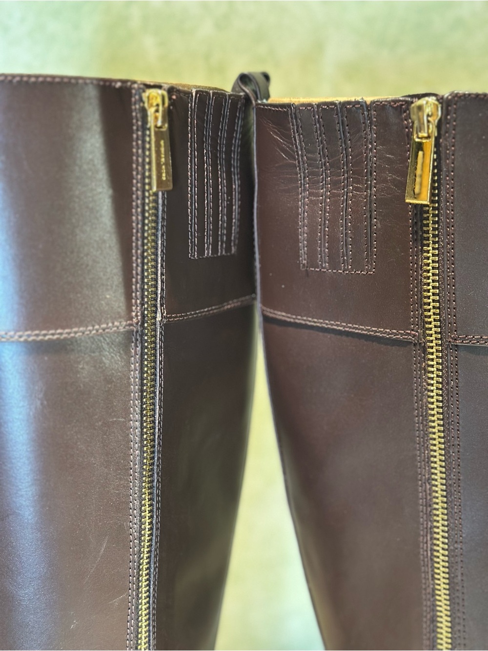 Michael Kors Fulton Harness Brown Leather Tall Riding Boots Gold MK Logo Sz 6 - Picture 6 of 8